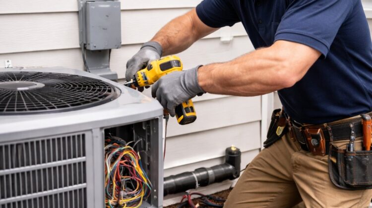 HVAC technician installing air conditioning system in Texas home
